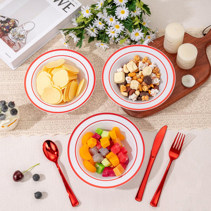 Durable and Sturdy 12-Ounce Disposable Bowls with Gold Spoon for ice cream, soup, fruit, and daily use
