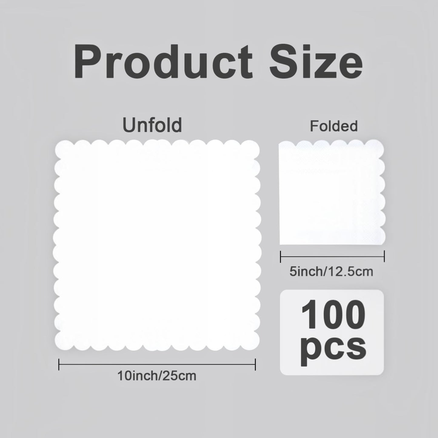 100-Pack 2-Ply 5 x 5 Inches Scalloped Disposable Napkins for Wedding, Birthday, Valentine's Day, and Baby Christening Party Decorations