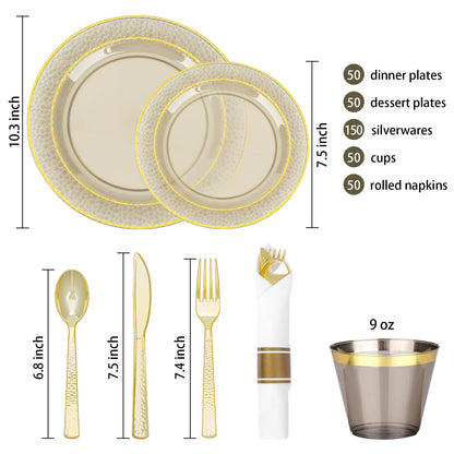 Disposable But Fancy Veined Clear Dinnerware Set for Christmas, Graduation, New Year, Thanksgiving, Valentine's Day