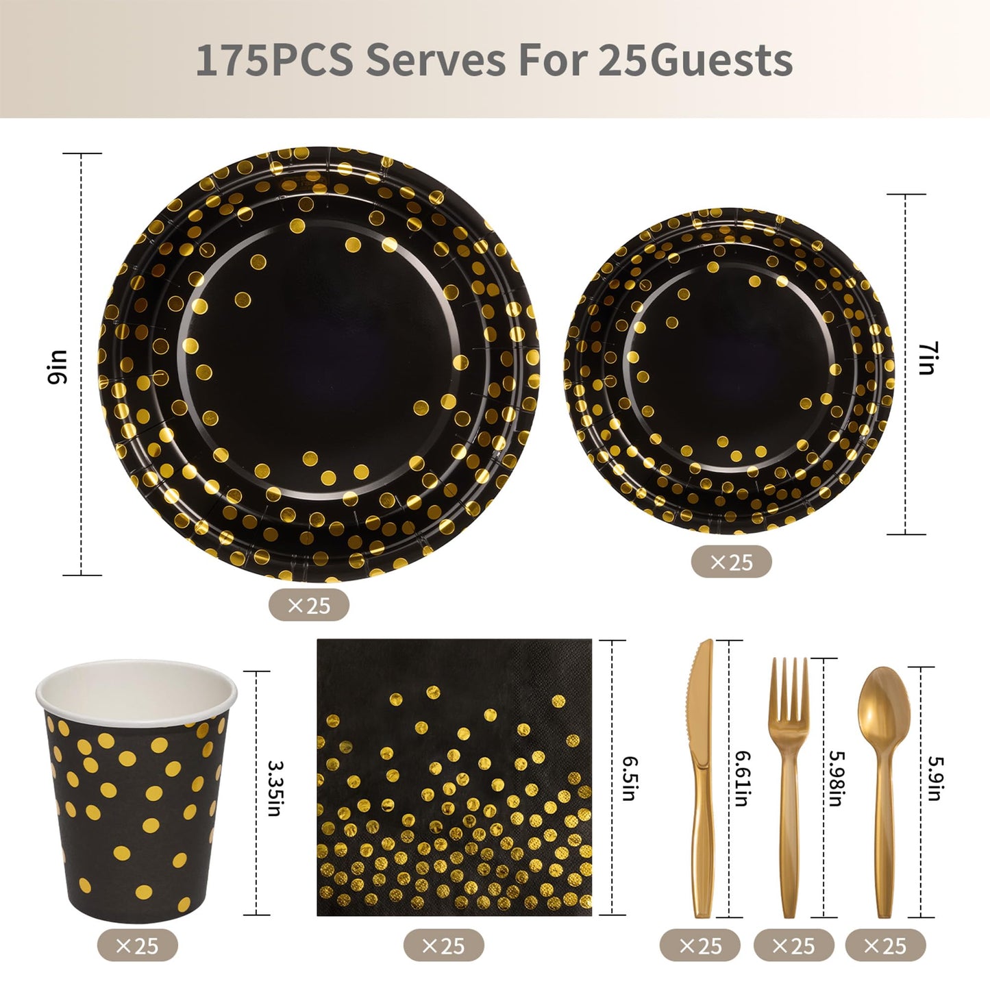 Gold Foil Polka Dot Disposable Party Paper Tableware Set for Birthday, Baby Shower, and Wedding