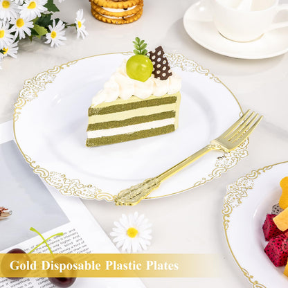 100PCS 10.25-inch Disposable Heavy Duty Vintage Plastic Plates for Wedding, Party, and Daily Use