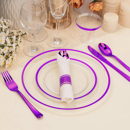 Durable Disposable Clear Plastic Dinnerware Set with Single-Rim Design