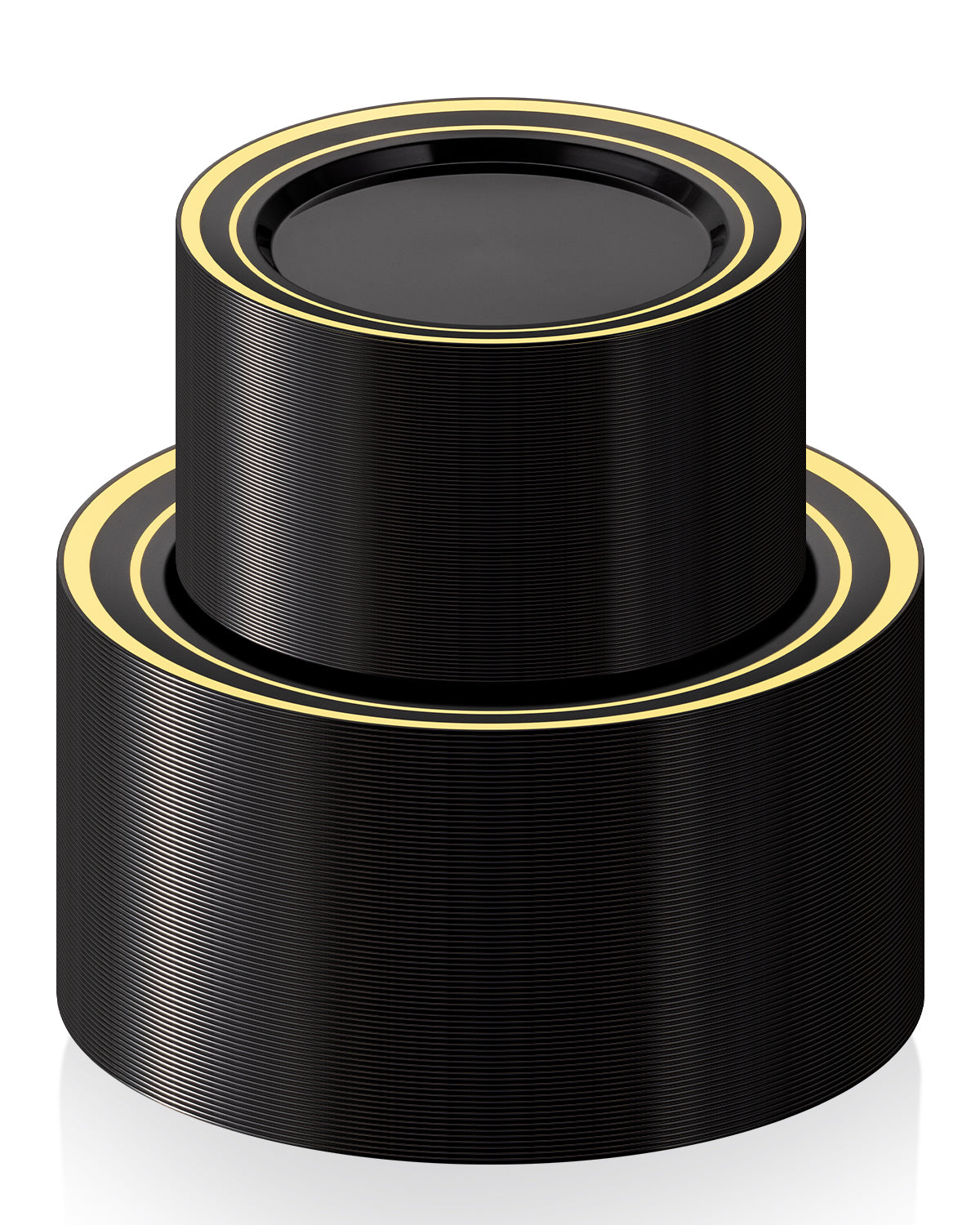 Goodluck Premium Disposable Black with Gold Rim Plastic Plates Set for Party, Wedding, Holiday, and Halloween