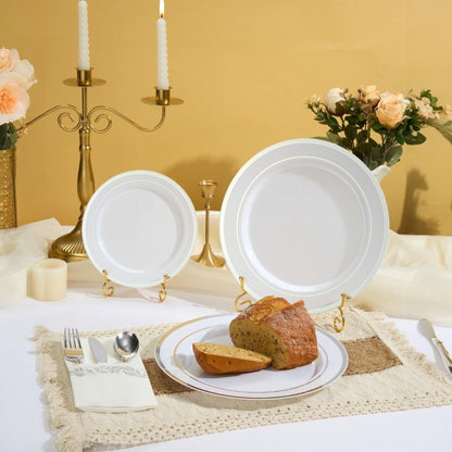 Goodluck  Disposable Elegant Silver Plastic Dinnerware Set for Weddings, Parties, Graduation, Includes: Plates, Place Cards, Cups,  Spoons, Forks, Knives, Napkins