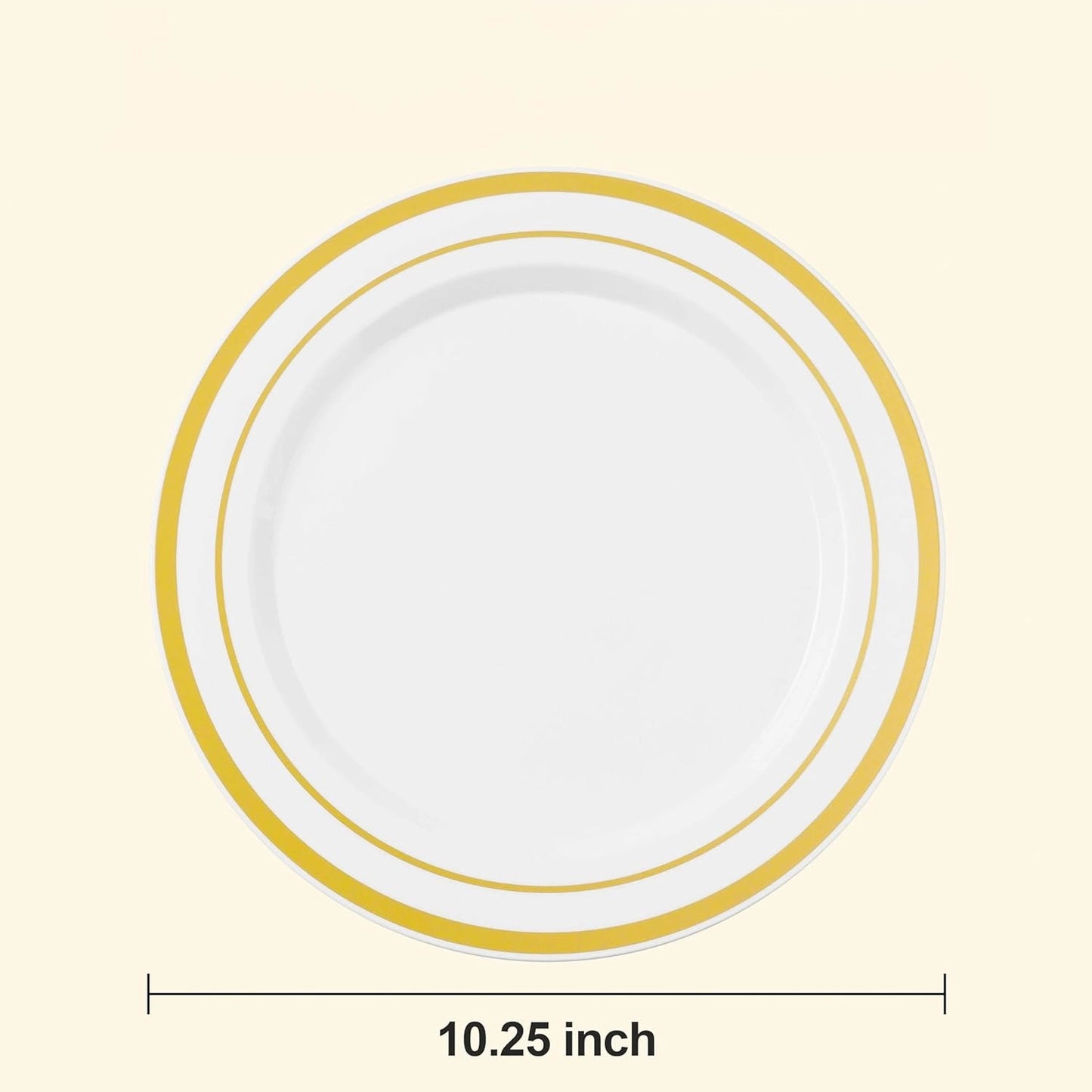 Goodluck 10.25 Inch White with Double Gold Rim Plastic Plates for Party