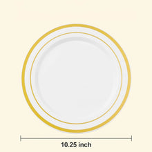 Goodluck 10.25 Inch White with Double Gold Rim Plastic Plates for Party