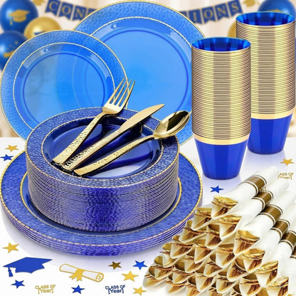 Disposable But Fancy Veined Clear Dinnerware Set for Christmas, Graduation, New Year, Thanksgiving, Valentine's Day