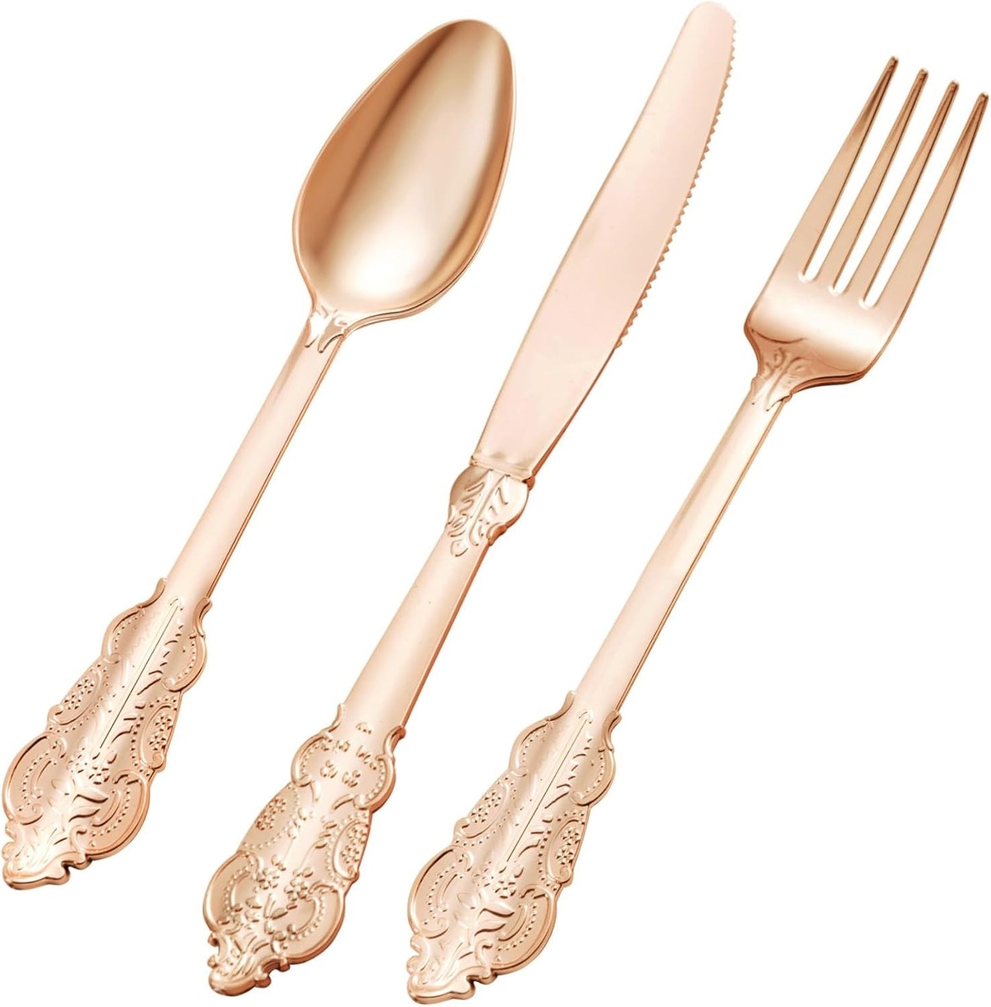 Goodluck Heavy Duty Rose Gold Disposable Plastic Utensil Sets Perfect for Wedding or Party
