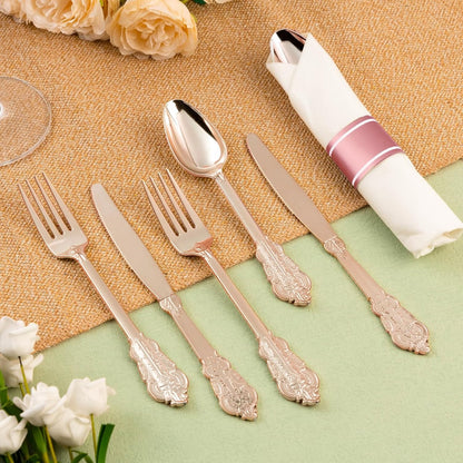 Goodluck Heavy Duty Rose Gold Disposable Plastic Utensil Sets Perfect for Wedding or Party