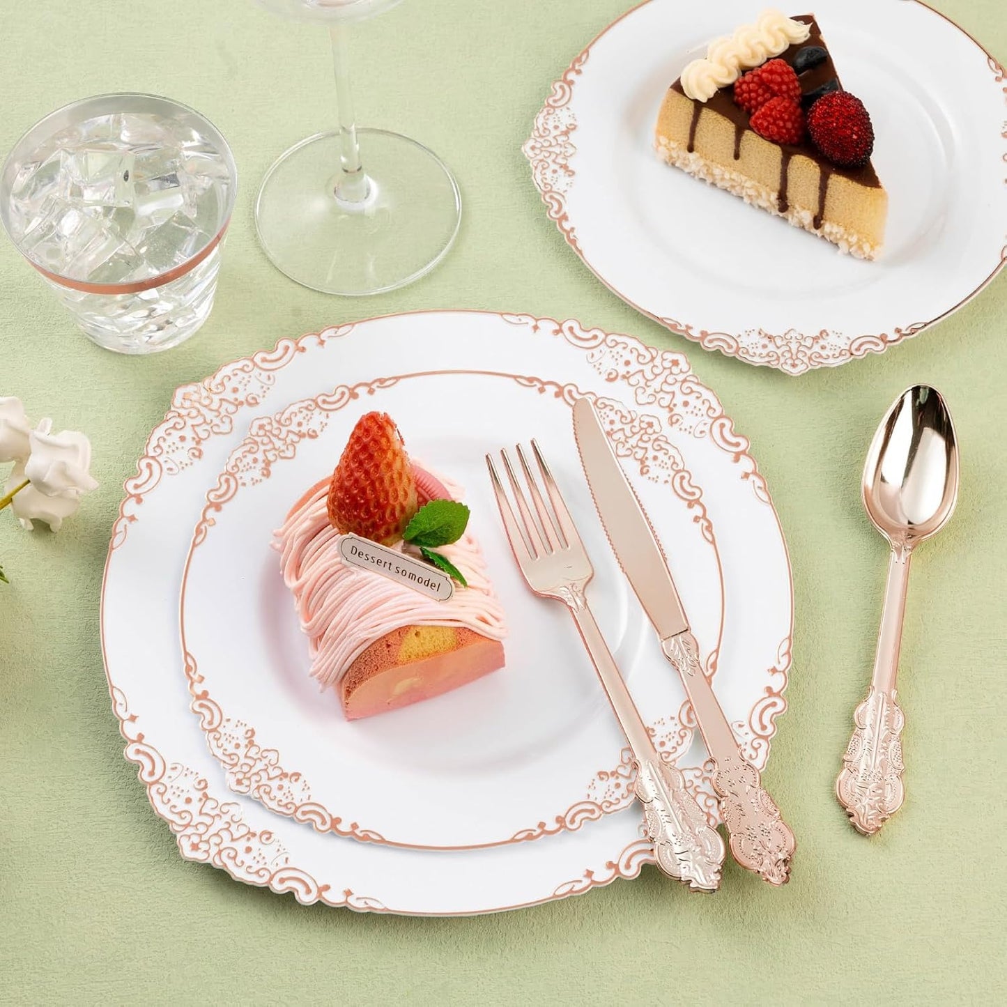 Goodluck Heavy Duty Rose Gold Disposable Plastic Utensil Sets Perfect for Wedding or Party