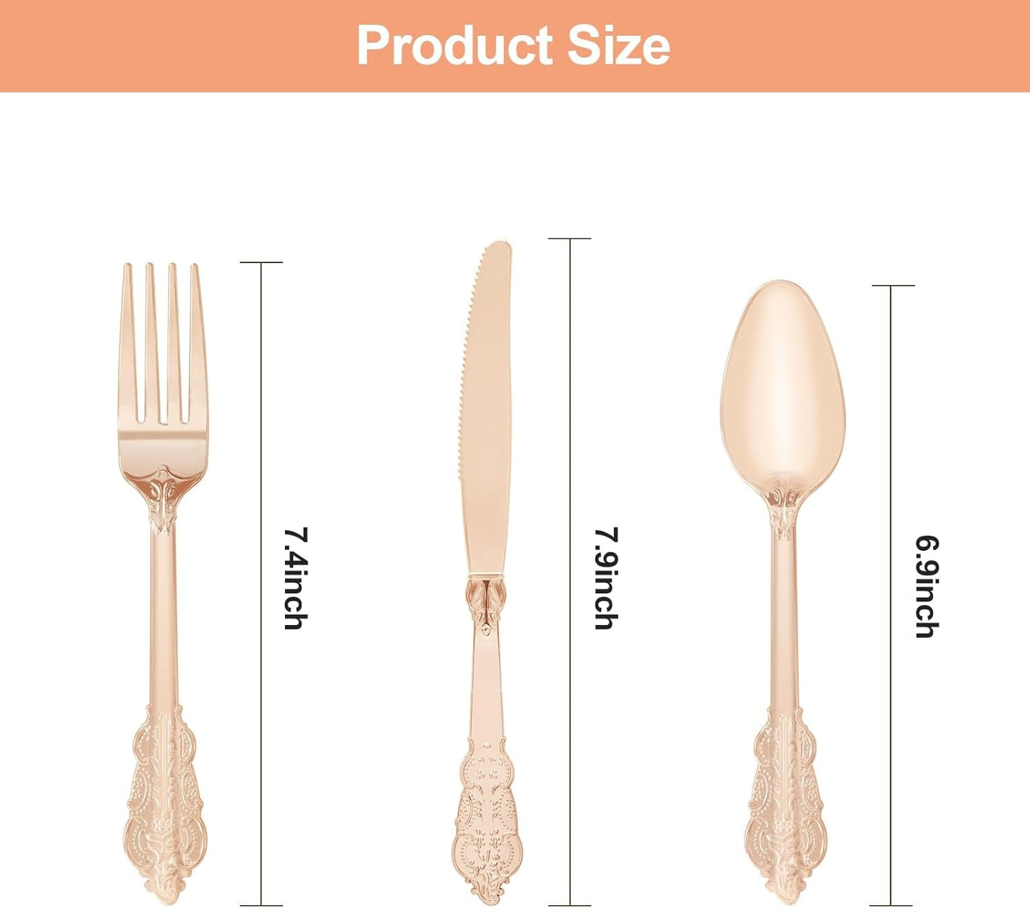 Goodluck Heavy Duty Rose Gold Disposable Plastic Utensil Sets Perfect for Wedding or Party