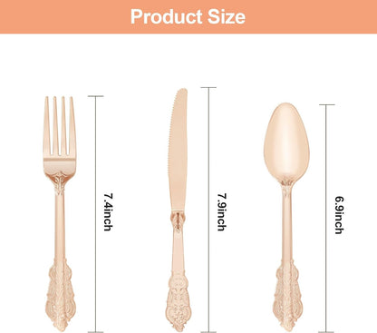 Goodluck Heavy Duty Rose Gold Disposable Plastic Utensil Sets Perfect for Wedding or Party
