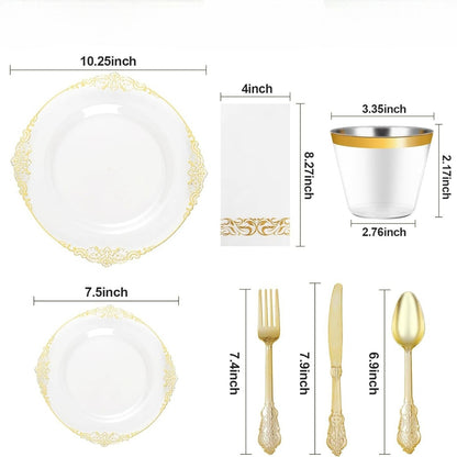 Luxury Look Retro Clear with Gold Rim Dinnerware Set for Party, Wedding