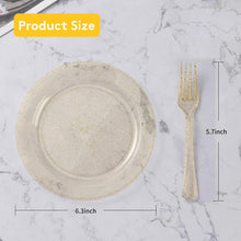 Goodluck Disposable Gold Glitter Plastic Dessert Plates with Forks for Thanksgiving, Birthday and Christmas