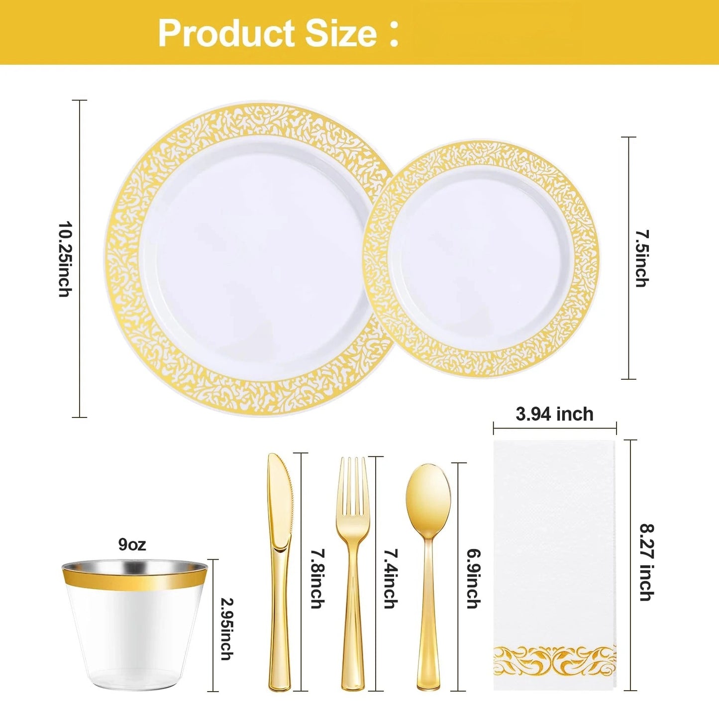 Goodluck Disposable Plastic Dinnerware Set with Gold Embossed Patterns