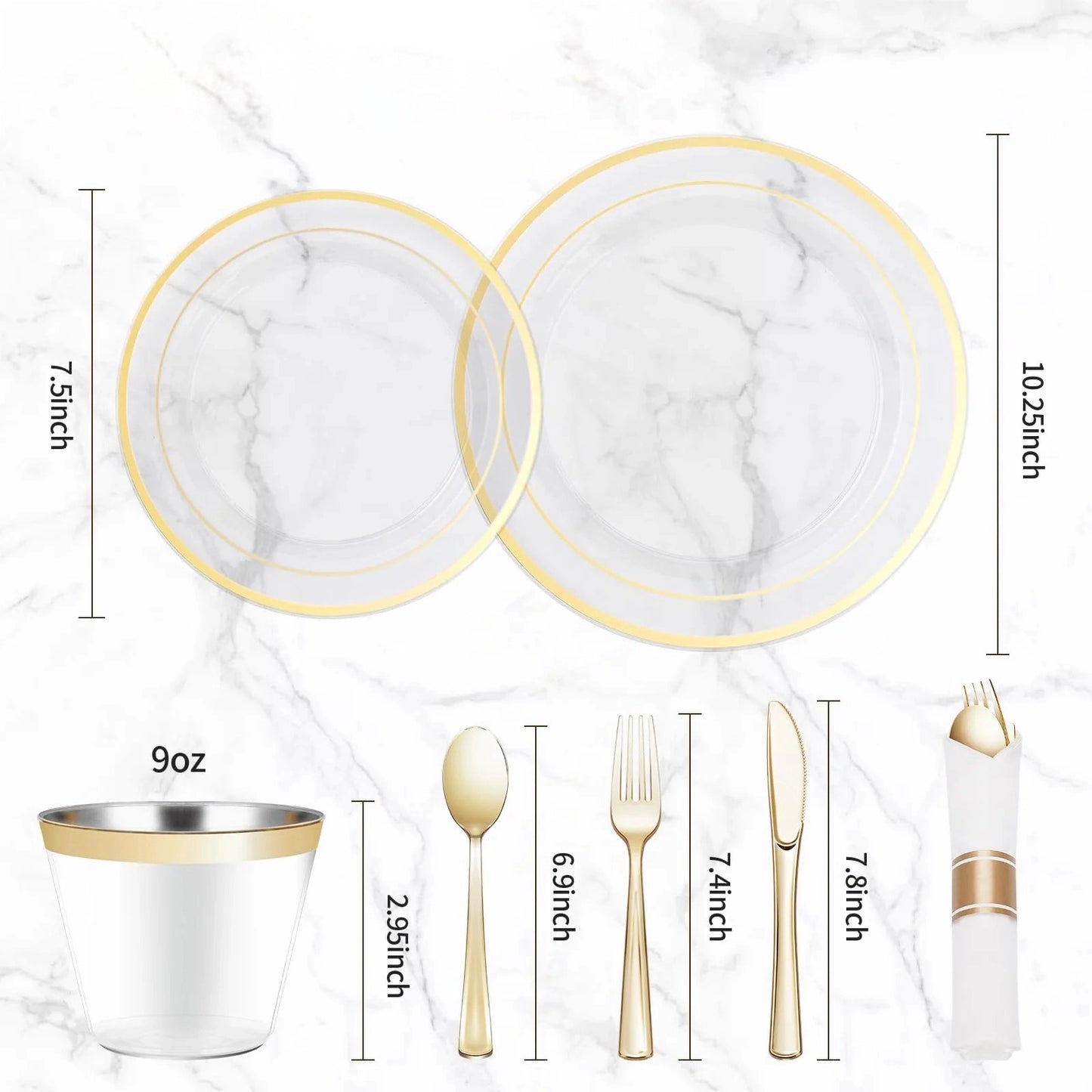 Goodluck Disposable Clear Gold Plastic Dinnerware Set