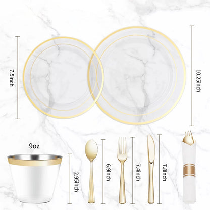 Goodluck Disposable Clear Gold Plastic Dinnerware Set