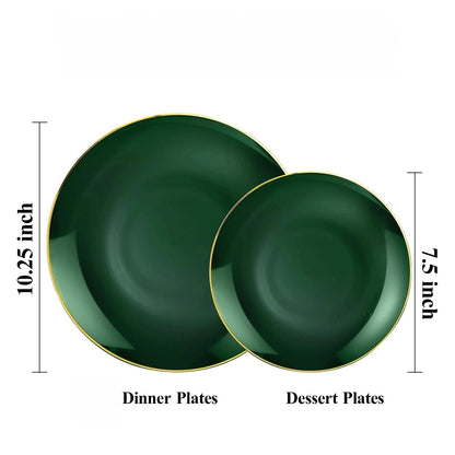 Goodluck Green with Gold Rim Disposable Plastic Plates for Party, Wedding