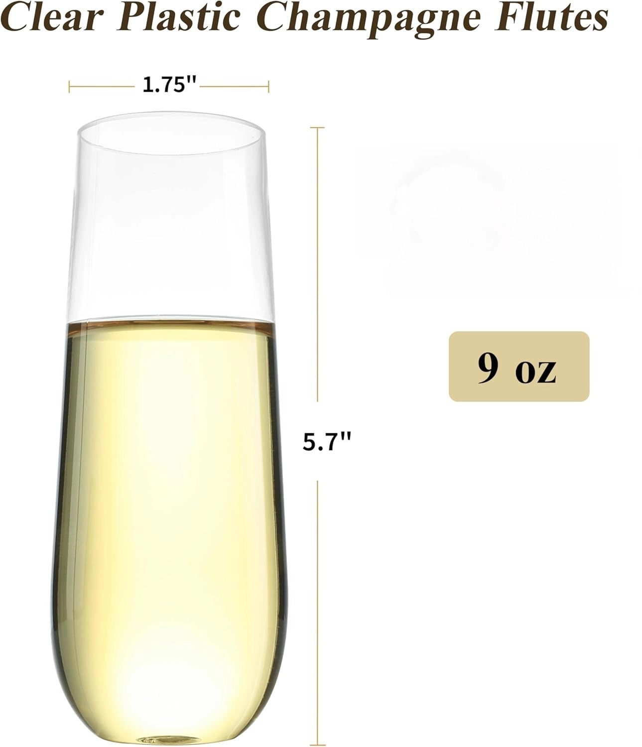 Goodluck 9 oz Disposable Stemless Clear Plastic Champagne Flutes for Party,Graduation,Wedding