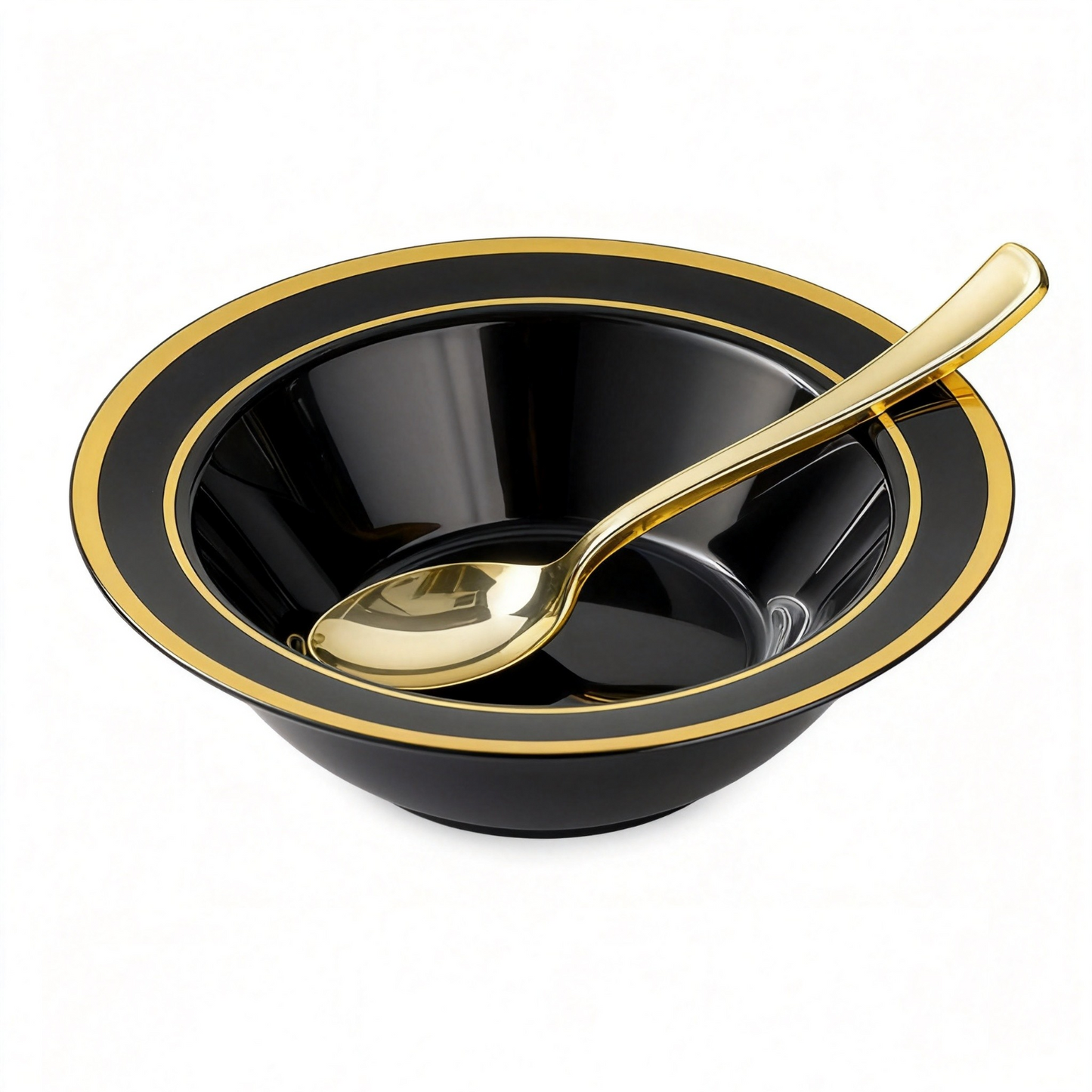 Durable and Sturdy 12-Ounce Disposable Bowls with Gold Spoon for ice cream, soup, fruit, and daily use