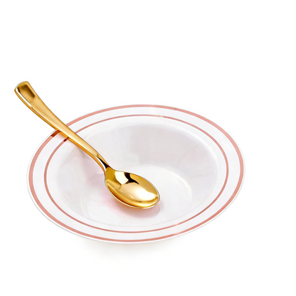 Durable and Sturdy 12-Ounce Disposable Bowls with Gold Spoon for ice cream, soup, fruit, and daily use
