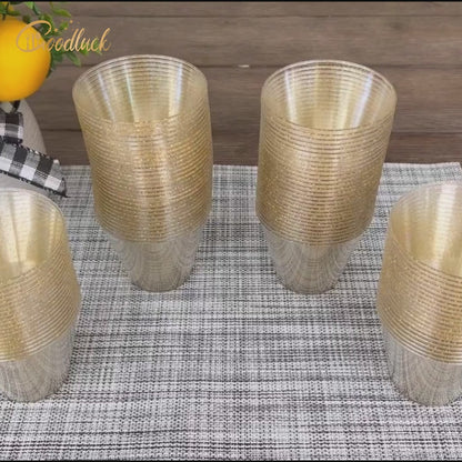 Goodluck 9 oz Disposable Gold Glitter Plastic Cups