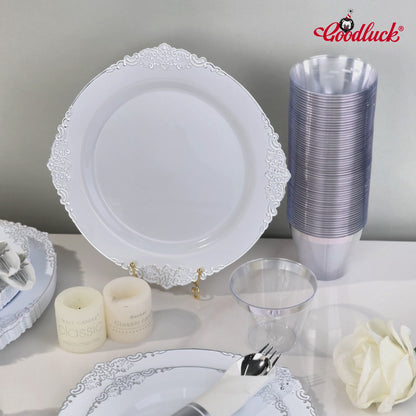 Goodluck Disposable Retro Silver Plastic Dinnerware Sets