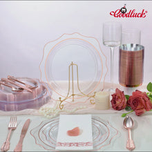 Goodluck 350 PCS Disposable Scallop Clear and Rose Gold Plastic Dinnerware Set for 50 Guests