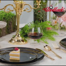 Goodluck 350 Pieces Disposable Black with Gold Rim Plastic Dinnerware Set