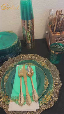 Goodluck Disposable Clear Green Plastic Dinnerware Sets