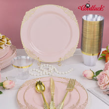 Goodluck Disposable Pink and Gold Plastic Dinnerware Set for 50 Guests
