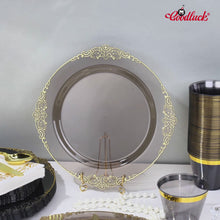 Goodluck 350PCS Disposable Clear Black with Gold Trim Plastic Dinnerware Set for 50 Guests