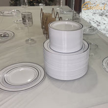 Goodluck 200-Piece White with Double Silver Rims Plastic Plates Set for Parties
