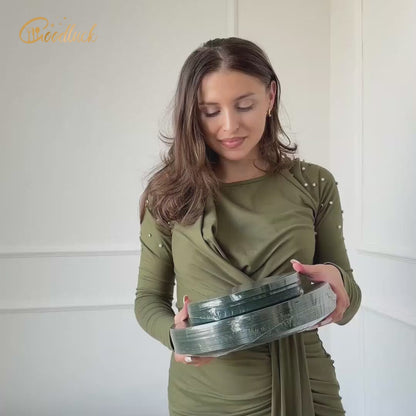 Goodluck Green with Gold Rim Disposable Plastic Plates for Party, Wedding