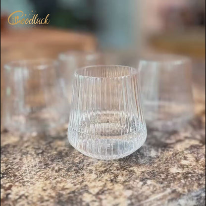Goodluck 36 Pcs 12 oz Plastic Glasses Clear Ribbed Wine Glasses for Champagne and Whiskey