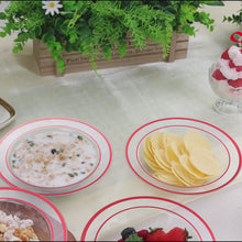 Goodluck 100 Pack 12oz Disposable Clear with Red Rim Plastic Soup Bowls for Christmas, Parties, Dinners, Catering, Thanksgiving and Everyday Use