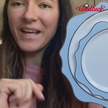 Goodluck 100PCS Disposable Scalloped White with Blue Rim Plastic Plates for 50 Guests