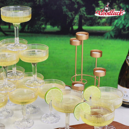 Goodluck 4-Tier Champagne Tower - 20 PCS 7oz Clear Plastic Champagne Flutes, Butterfly Shape with Vertical Stripes for Weddings, Celebrations, Parties & Birthdays