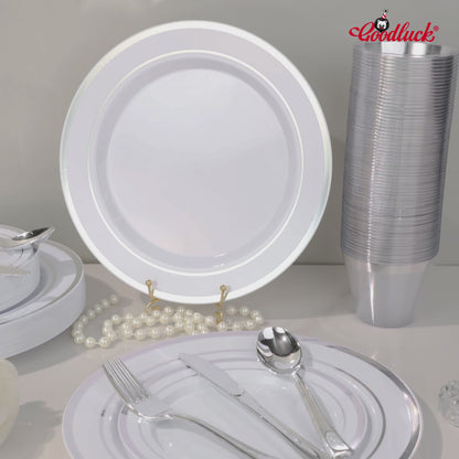 Goodluck Disposable Double Silver Rim Plastic Dinnerware Set